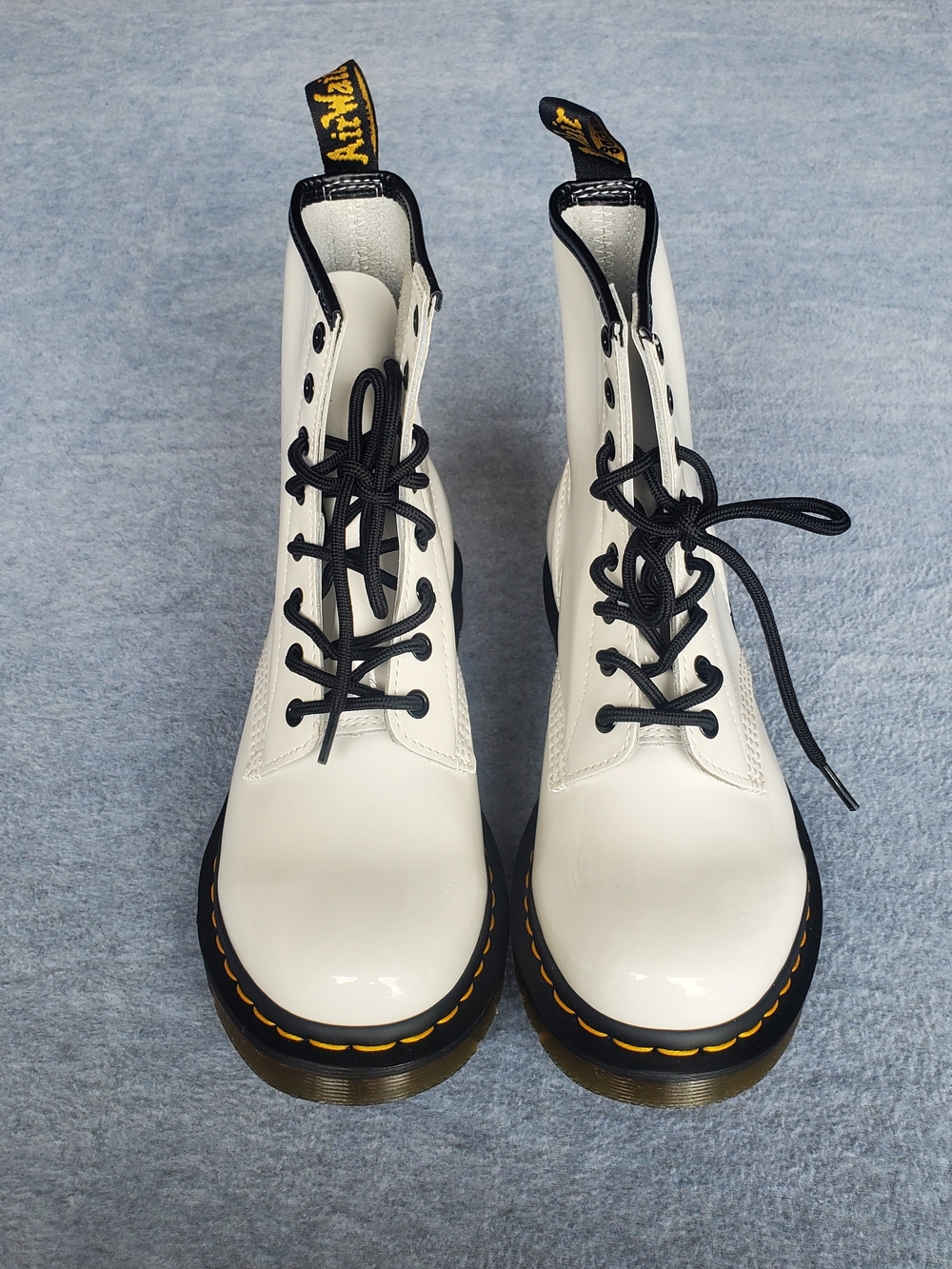 Dr. Martens White Patent Lace-Up Platform Combat Boots